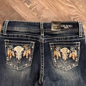 Grace in LA Girls Bootcut Jeans Size 14 NWT Embroidered Horse Western Jeans